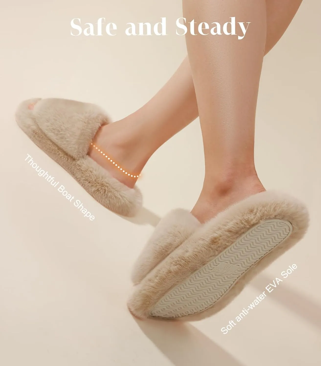 Ankis Womens’s Slippers Comfy Memory Foam House Open Toe Fuzzy Slipper Plush Indoor Outdoor Slide Furry Platform Fur Lined Shoes