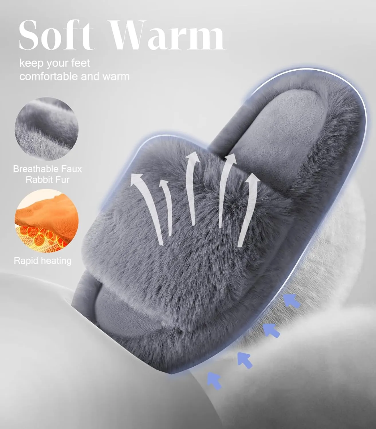 Ankis Womens’s Slippers Comfy Memory Foam House Open Toe Fuzzy Slipper Plush Indoor Outdoor Slide Furry Platform Fur Lined Shoes