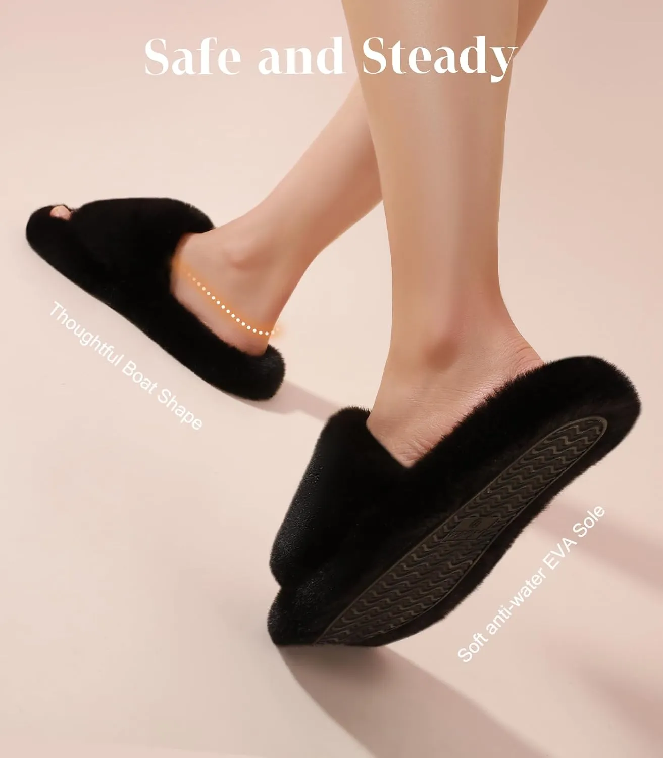 Ankis Womens’s Slippers Comfy Memory Foam House Open Toe Fuzzy Slipper Plush Indoor Outdoor Slide Furry Platform Fur Lined Shoes
