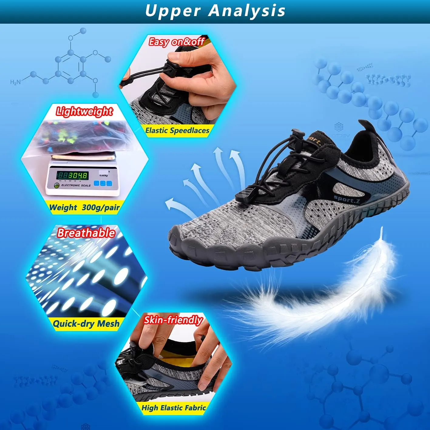 Ansbowey Water Shoes Mens Womens Quick-Dry Lightweight Barefoot Athletic Shoes for Beach Walking, Stream Trekking, Swimming Pool, Snorkeling, Driving, Jogging, Boating