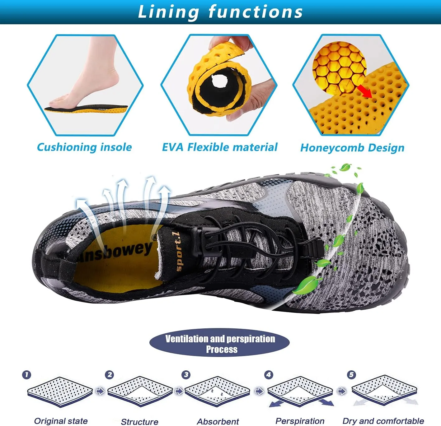 Ansbowey Water Shoes Mens Womens Quick-Dry Lightweight Barefoot Athletic Shoes for Beach Walking, Stream Trekking, Swimming Pool, Snorkeling, Driving, Jogging, Boating