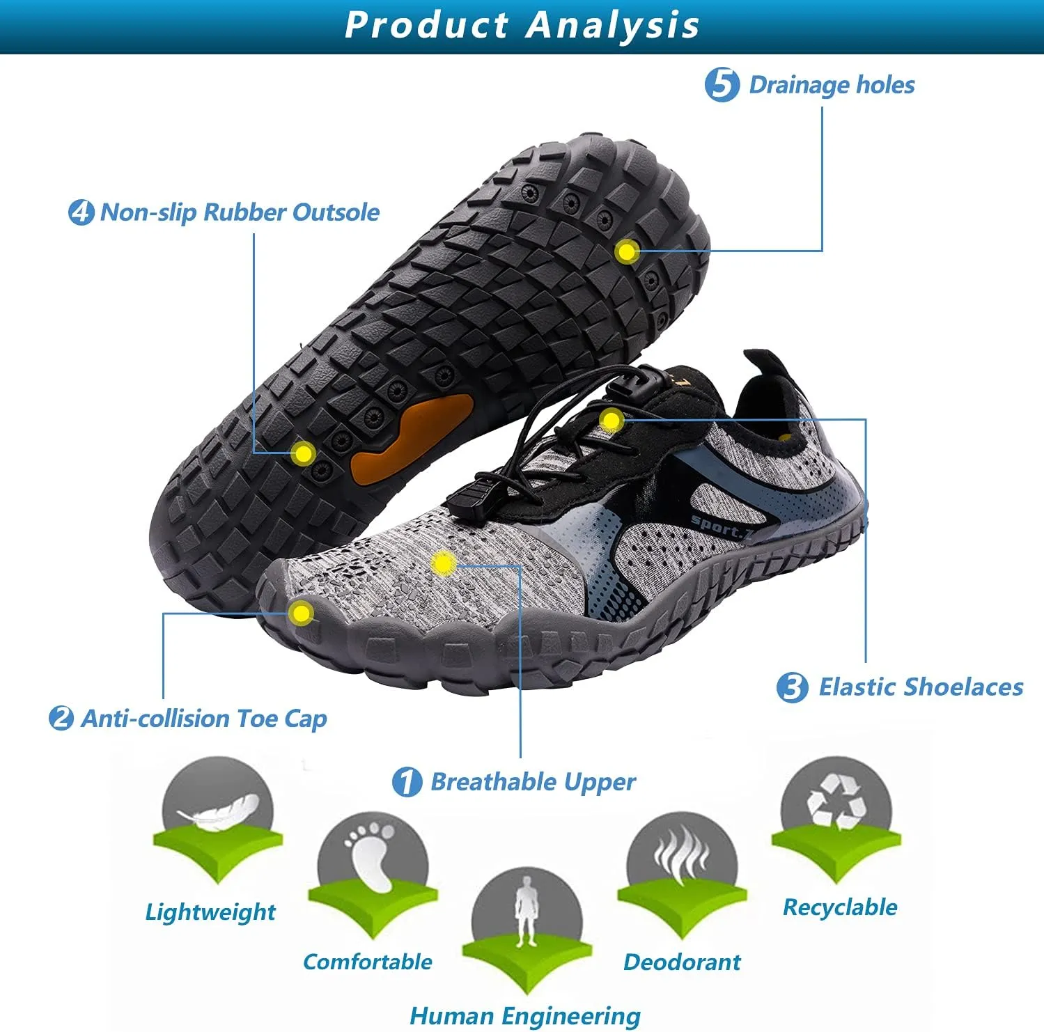 Ansbowey Water Shoes Mens Womens Quick-Dry Lightweight Barefoot Athletic Shoes for Beach Walking, Stream Trekking, Swimming Pool, Snorkeling, Driving, Jogging, Boating