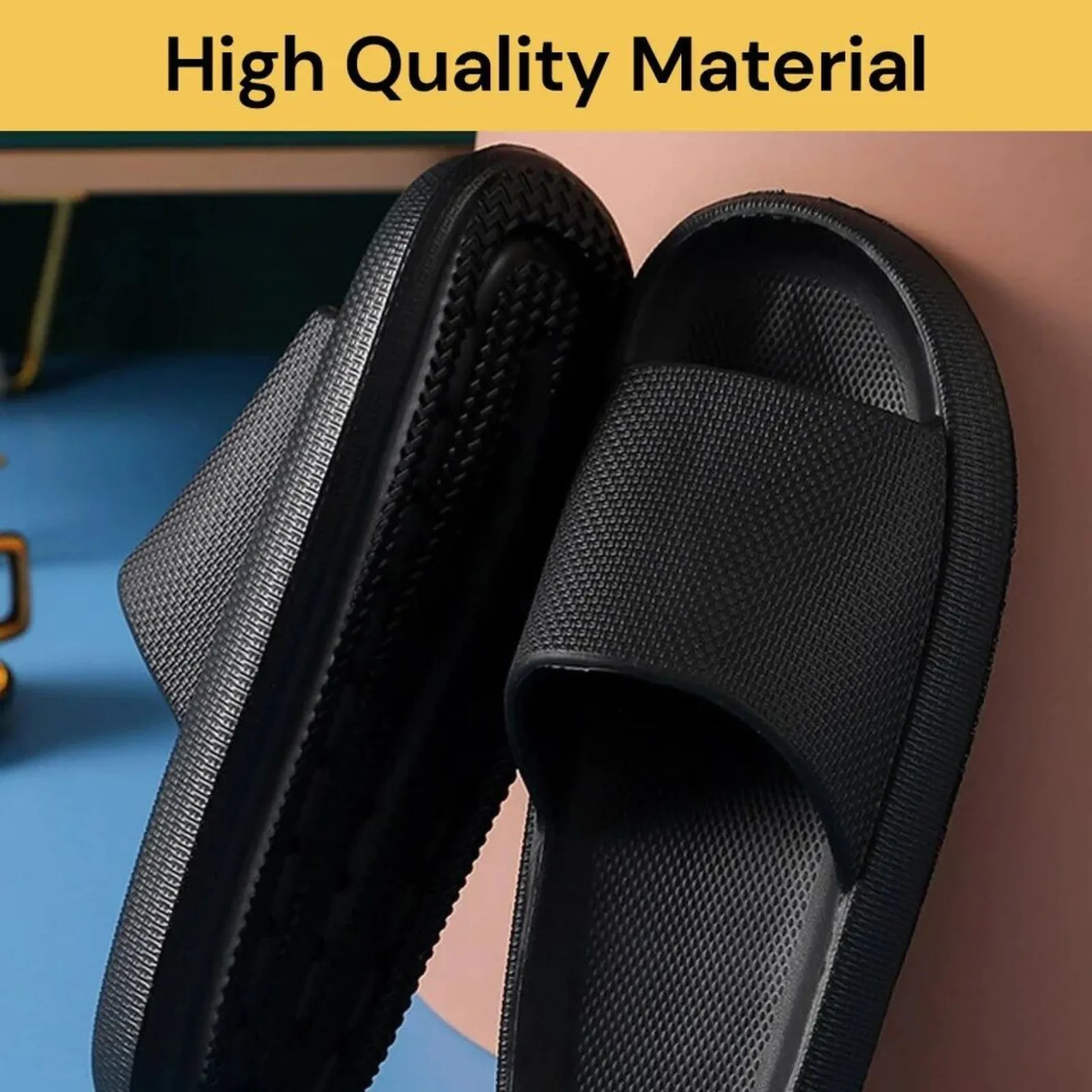 Anti-Slip Extra Soft Indoor PILLOW SLIDES Ultra-Soft Slippers Black 44-45