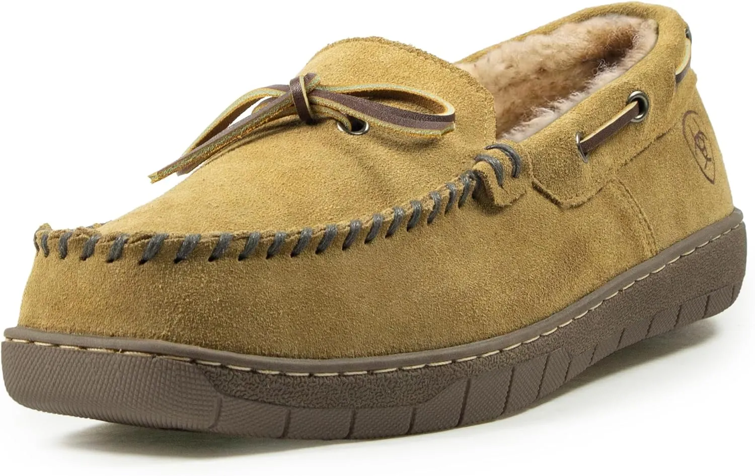 ARIAT Men's Indoor/Outdoor Warm Comfortable Harrison Moccasin Slippers with Genuine Suede Leather Upper