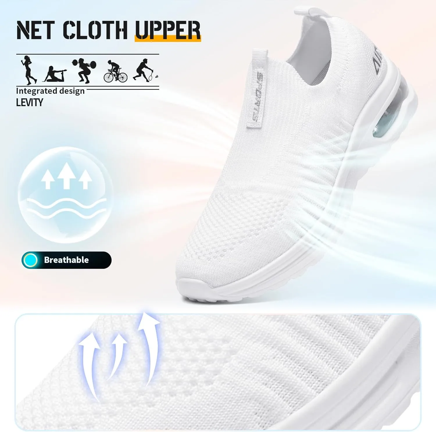 ASHION Running Shoes for Women Breathable Slip on Walking Shoes Women Comfy Foam Rubber Air Cushion Flats Sneaker