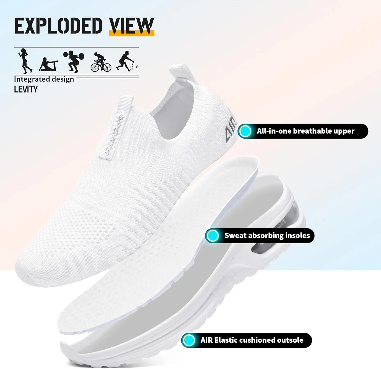 ASHION Running Shoes for Women Breathable Slip on Walking Shoes Women Comfy Foam Rubber Air Cushion Flats Sneaker