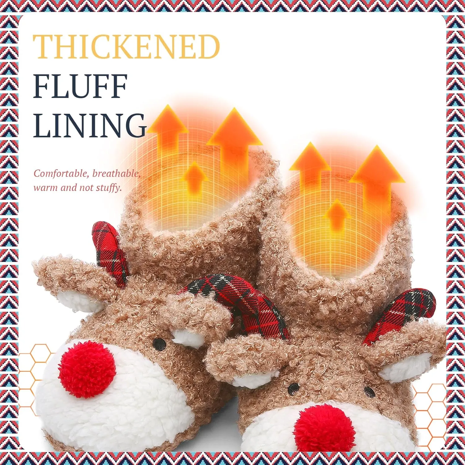 ASHION Women's Cute Fuzzy Reindeer House Slippers Stuffed Animal Bedroom Slippers Cozy Christmas Indoor Shoes