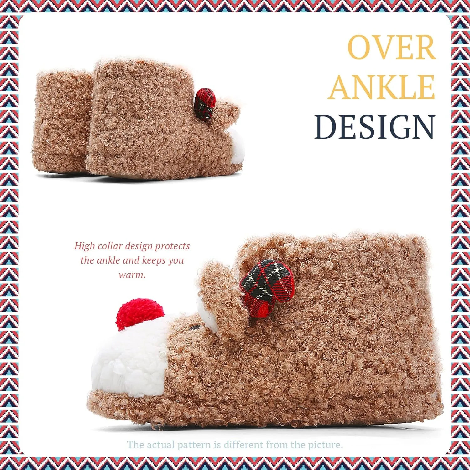 ASHION Women's Cute Fuzzy Reindeer House Slippers Stuffed Animal Bedroom Slippers Cozy Christmas Indoor Shoes
