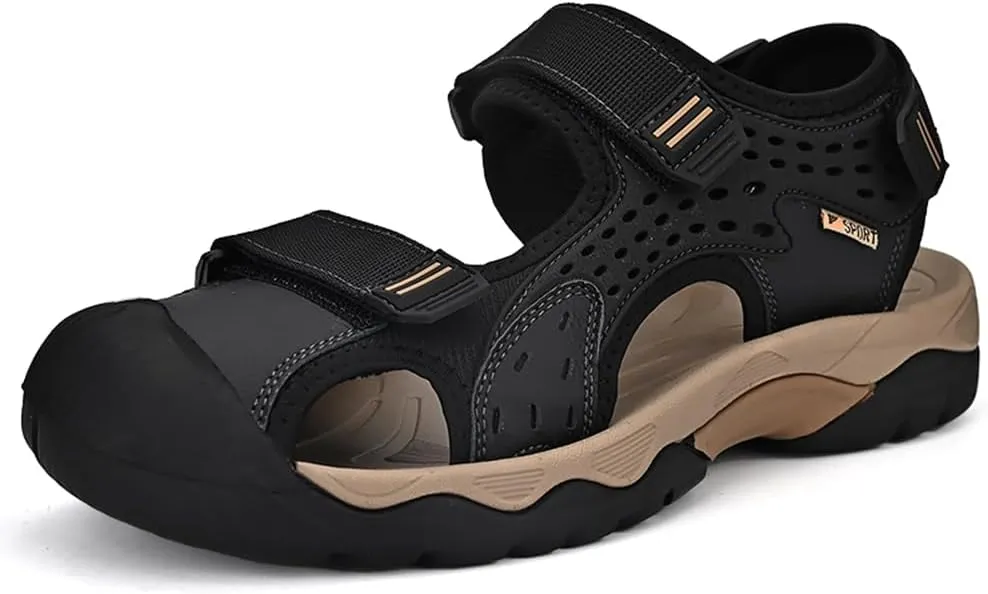 Asifn Men's Casual Sandals Closed Toe Outdoor Athletic Hiking Walking Lightweight Leather Breathable Non-slip Beach Water Shoes
