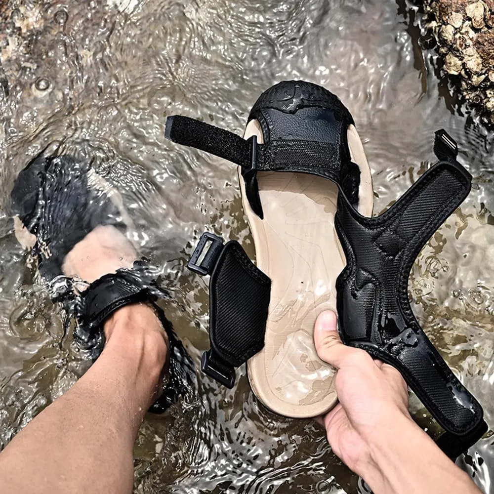Asifn Men's Casual Sandals Closed Toe Outdoor Athletic Hiking Walking Lightweight Leather Breathable Non-slip Beach Water Shoes