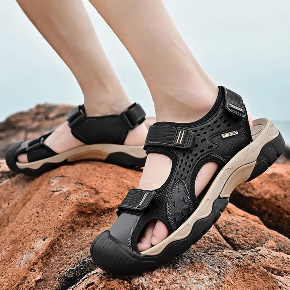 Asifn Men's Casual Sandals Closed Toe Outdoor Athletic Hiking Walking Lightweight Leather Breathable Non-slip Beach Water Shoes