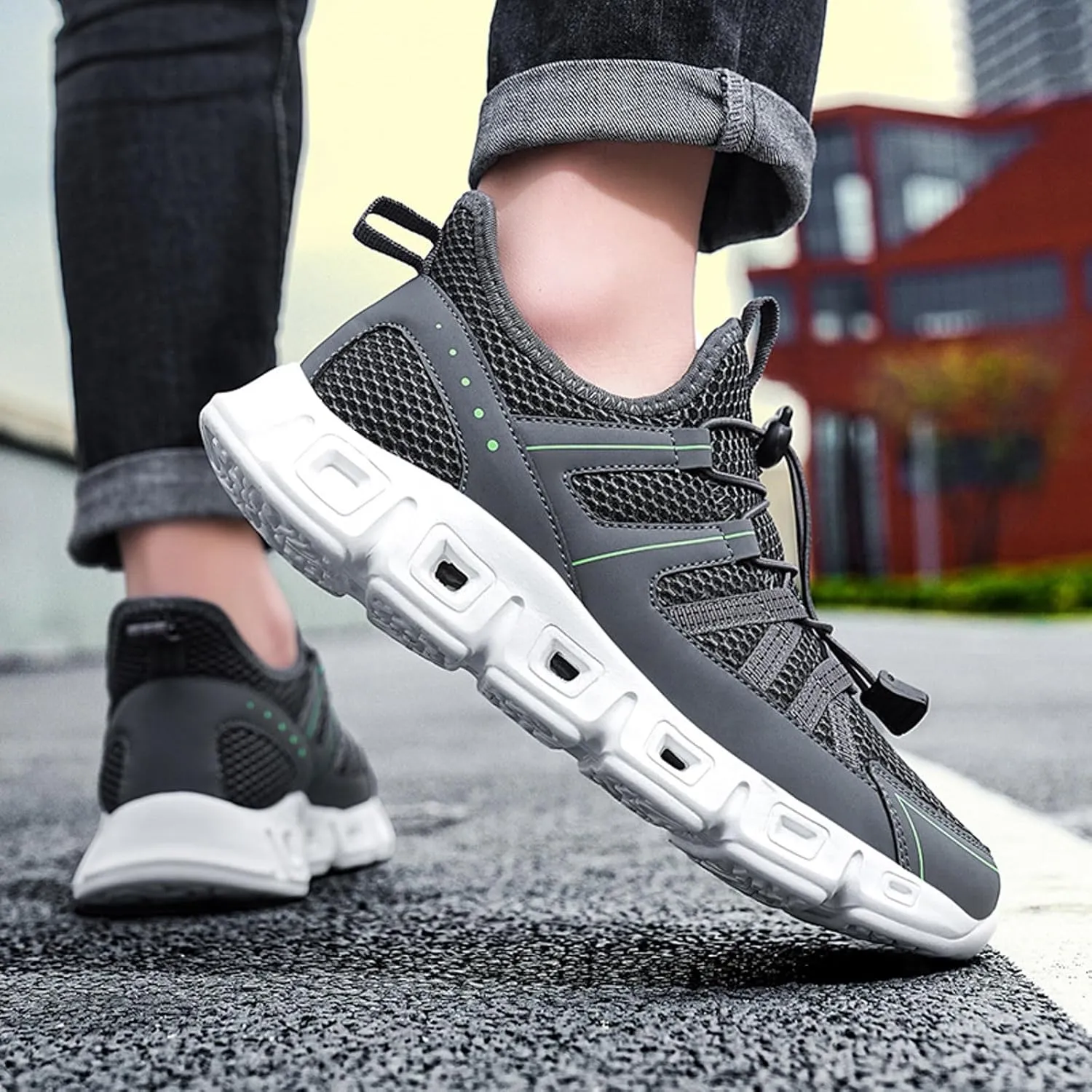 Athletic Fashion Sneakers for Men Breathable Elastic Fly Woven Mesh Sneaker Men's Lightweight Cushion Sneakers