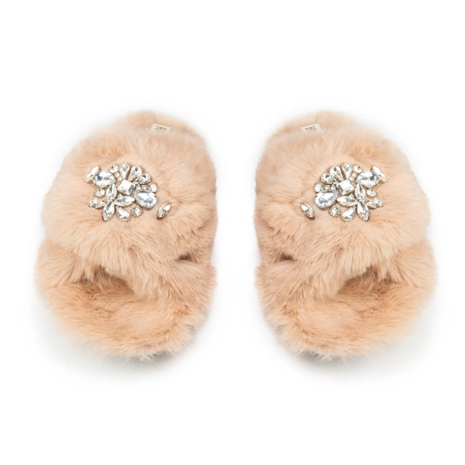 Audrey Mink Luxury Plush Diamanté Embellished Handmade Slipper