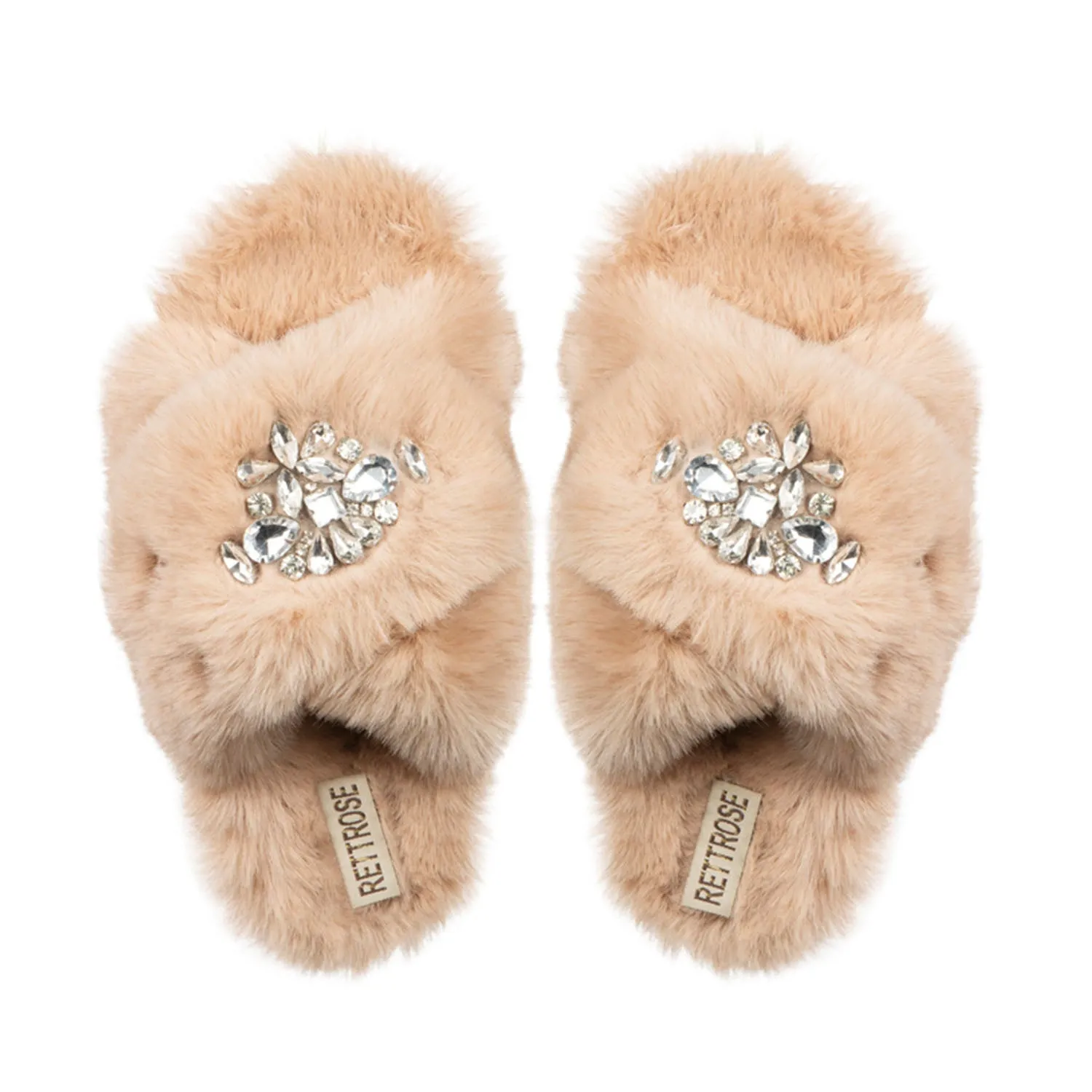 Audrey Mink Luxury Plush Diamanté Embellished Handmade Slipper