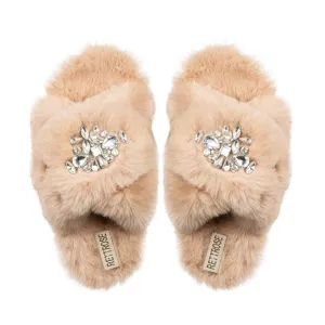 Audrey Mink Luxury Plush Diamanté Embellished Handmade Slipper