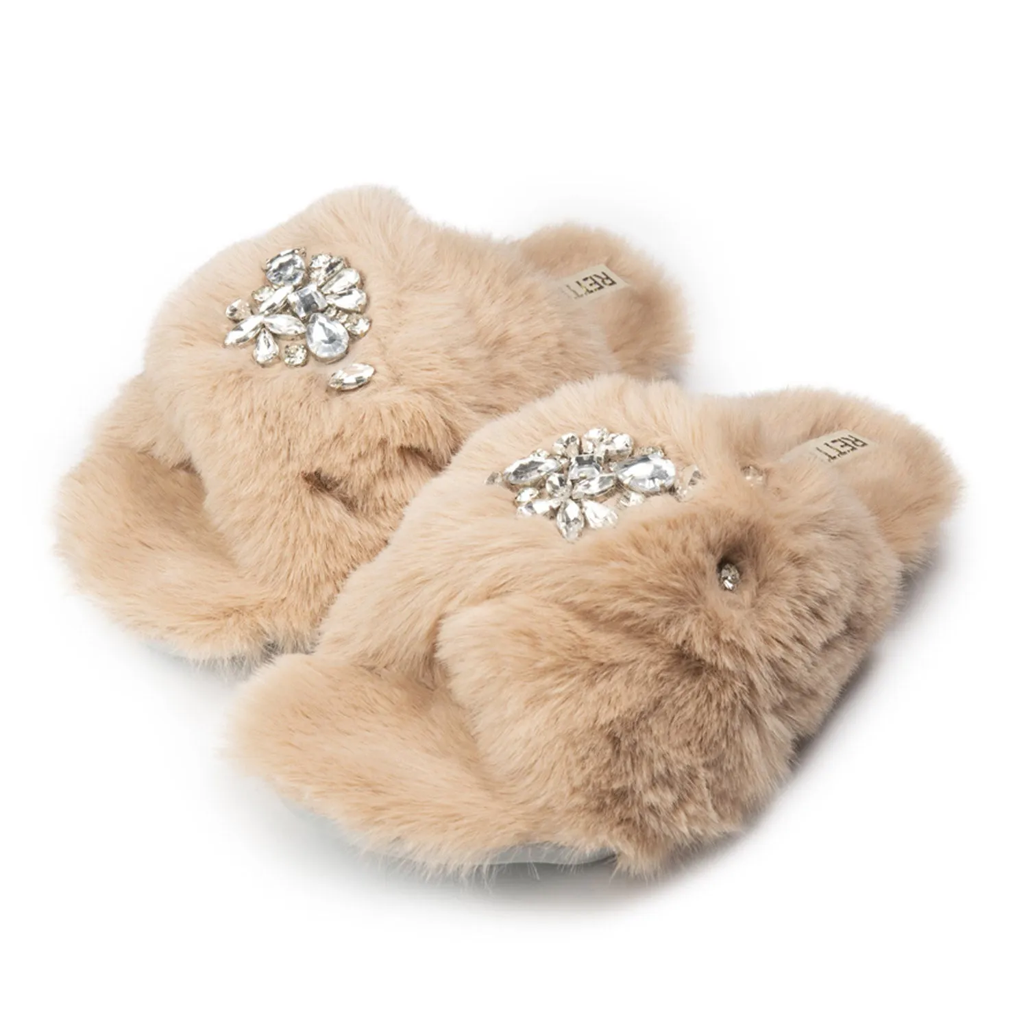 Audrey Mink Luxury Plush Diamanté Embellished Handmade Slipper