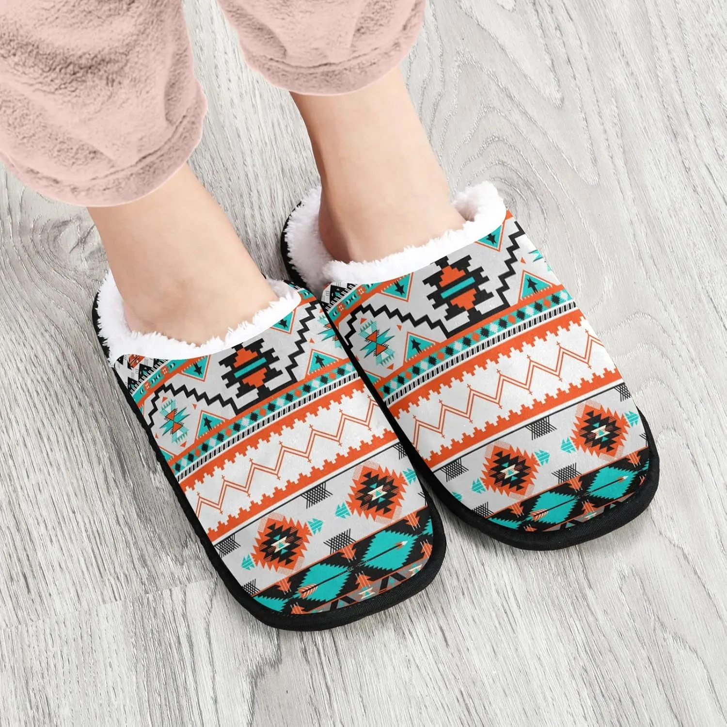 Aztec Ethnic Boho Slippers for Women, Memory Foam House Slippers, Non-Slip Indoor Winter Bedroom Shoes