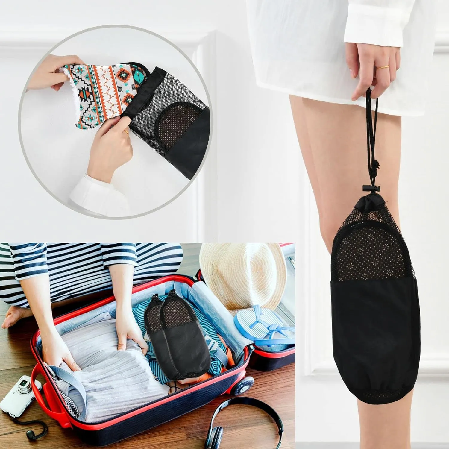 Aztec Ethnic Boho Slippers for Women, Memory Foam House Slippers, Non-Slip Indoor Winter Bedroom Shoes