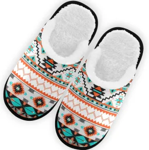 Aztec Ethnic Boho Slippers for Women, Memory Foam House Slippers, Non-Slip Indoor Winter Bedroom Shoes