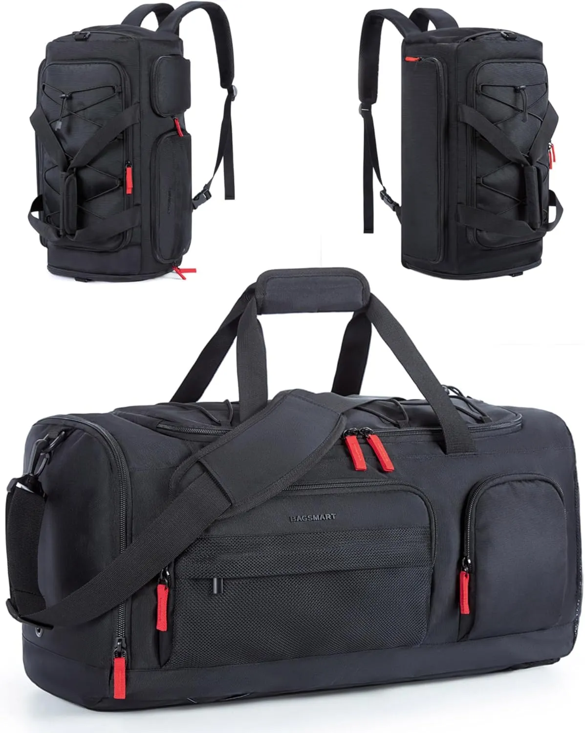 BAGSMART Gym Bag for Women & Men, 35L Sports Travel Duffel Bag with Shoe Laptop Compartment，Anti-Theft Carry On Weekender Bag for Airplane,Workout Overnight Backpack for Travel,Black