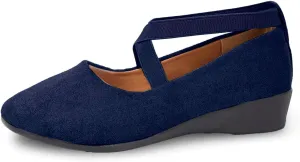 Ballet Flats Shoes for Women Crisscross Elastic Ankle Straps Shoes Round Closed Toe Wedge Slip-On Flats Comfortable Fashion Lightweight Dressy Casual Loafers