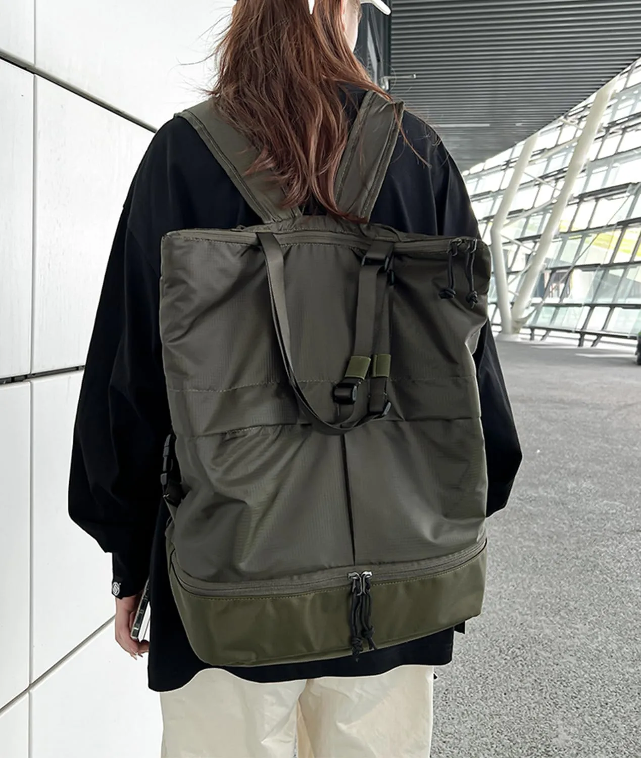 Barsine Convertible Tote Backpack with Shoe Compartment, 28L Large Foldable Backpack for Travel Lightweight, Dark Green