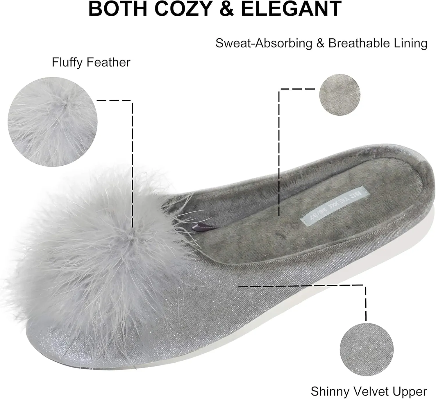 BCTEX COLL Women's Cozy Velvet Memory Foam House Slipper, Ladies Fuzzy Bedroom Slipper Non-slip Sole