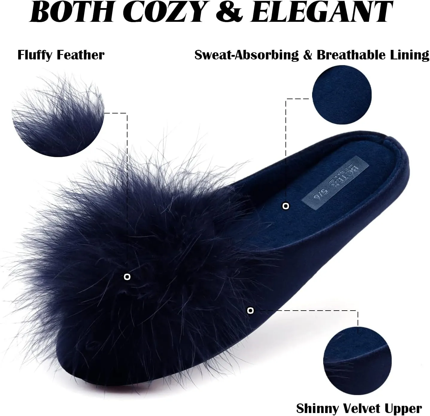 BCTEX COLL Women's Cozy Velvet Memory Foam House Slipper, Ladies Fuzzy Bedroom Slipper Non-slip Sole