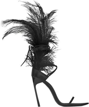 Black Feather Sandals for Women Ostrich Hair Decor Thin High Heels Dance Shoes Ladies Fur Sandals T Show Party Shoes