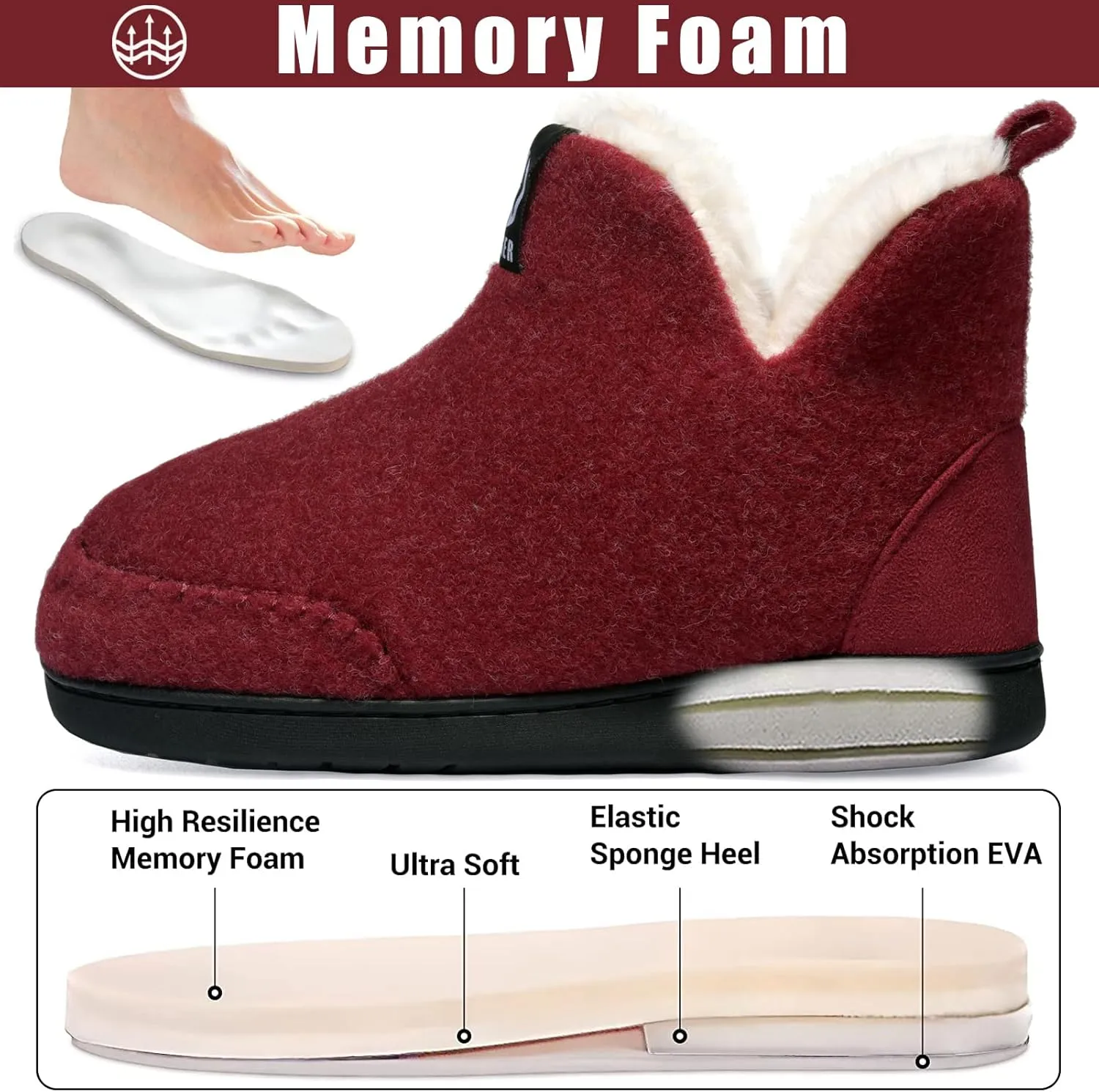 Booties Slipper for Men and Women, Plush Lining Winter Warm House Shoes Memory Foam Slipper Boots