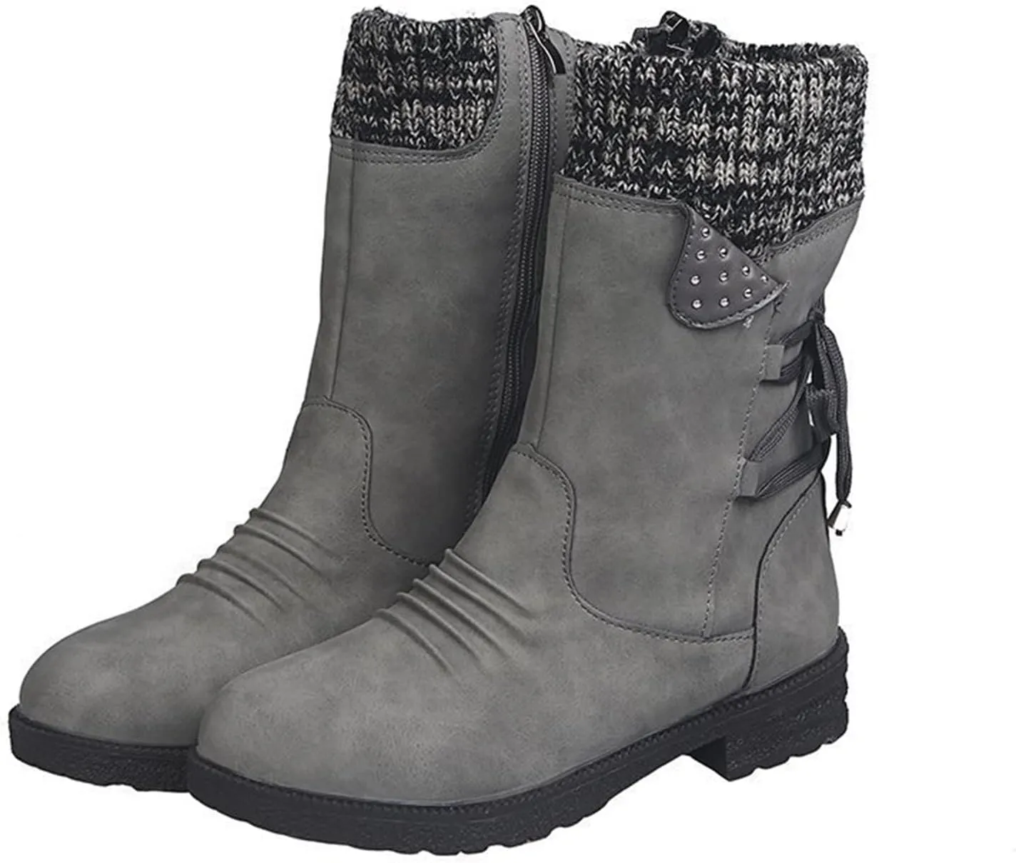 Boots for Women Trendy Winter Mid Calf Side Zip Low Heel Western Platform Hiking Booties Warm Non Slip Outdoor Shoes