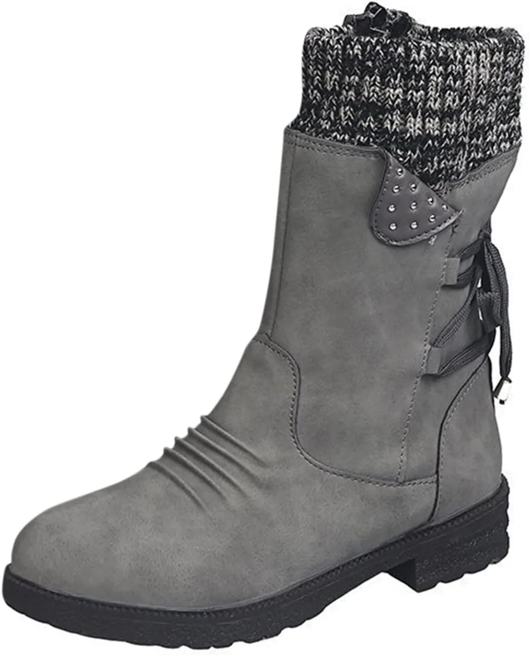 Boots for Women Trendy Winter Mid Calf Side Zip Low Heel Western Platform Hiking Booties Warm Non Slip Outdoor Shoes