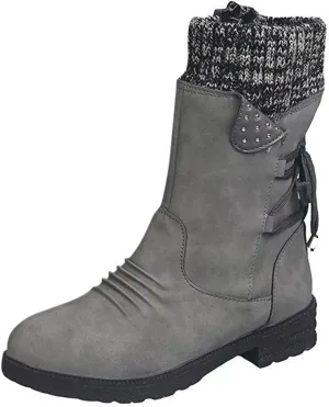 Boots for Women Trendy Winter Mid Calf Side Zip Low Heel Western Platform Hiking Booties Warm Non Slip Outdoor Shoes