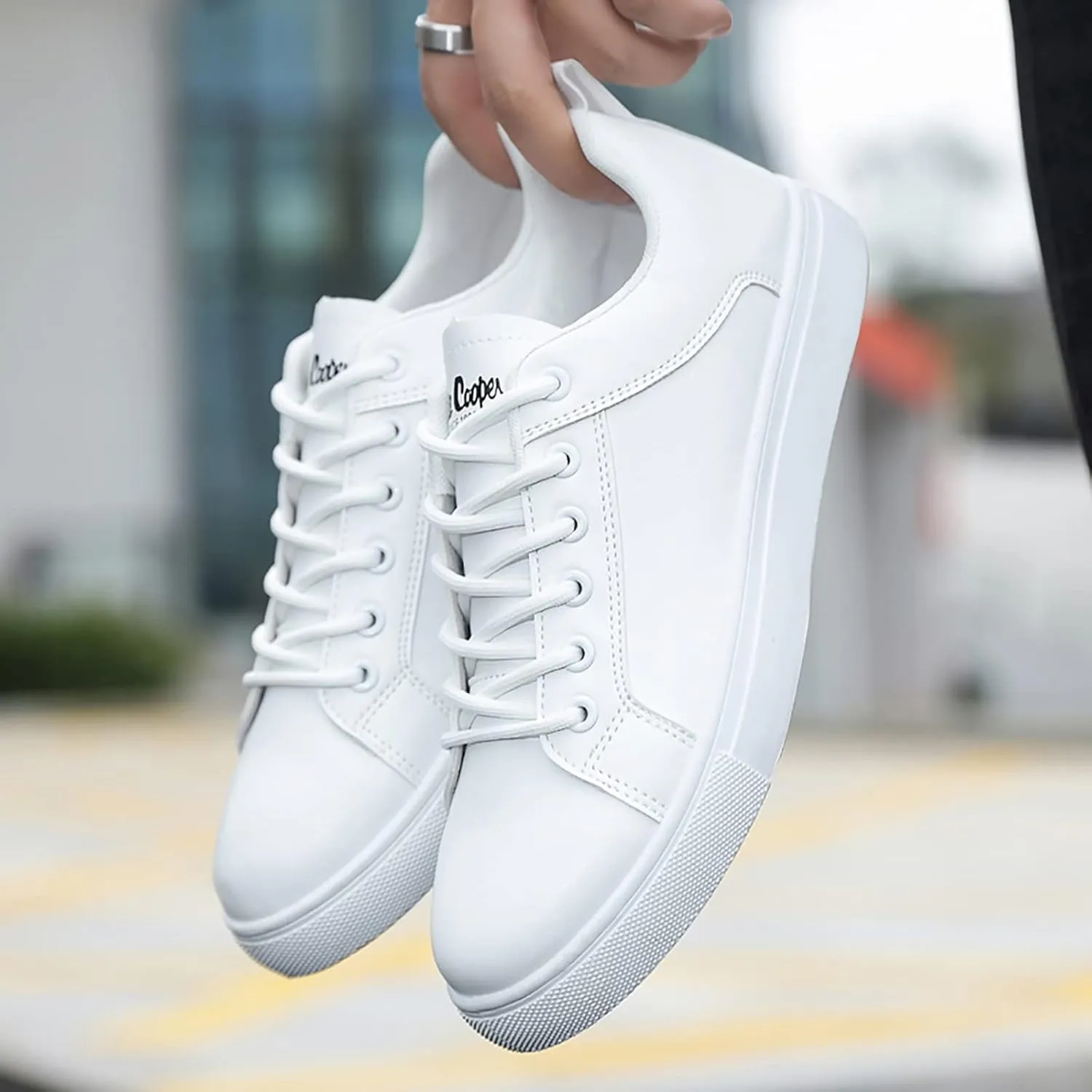 BORAMAX Men's White Casual High Top Fashion Canvas Sneakers