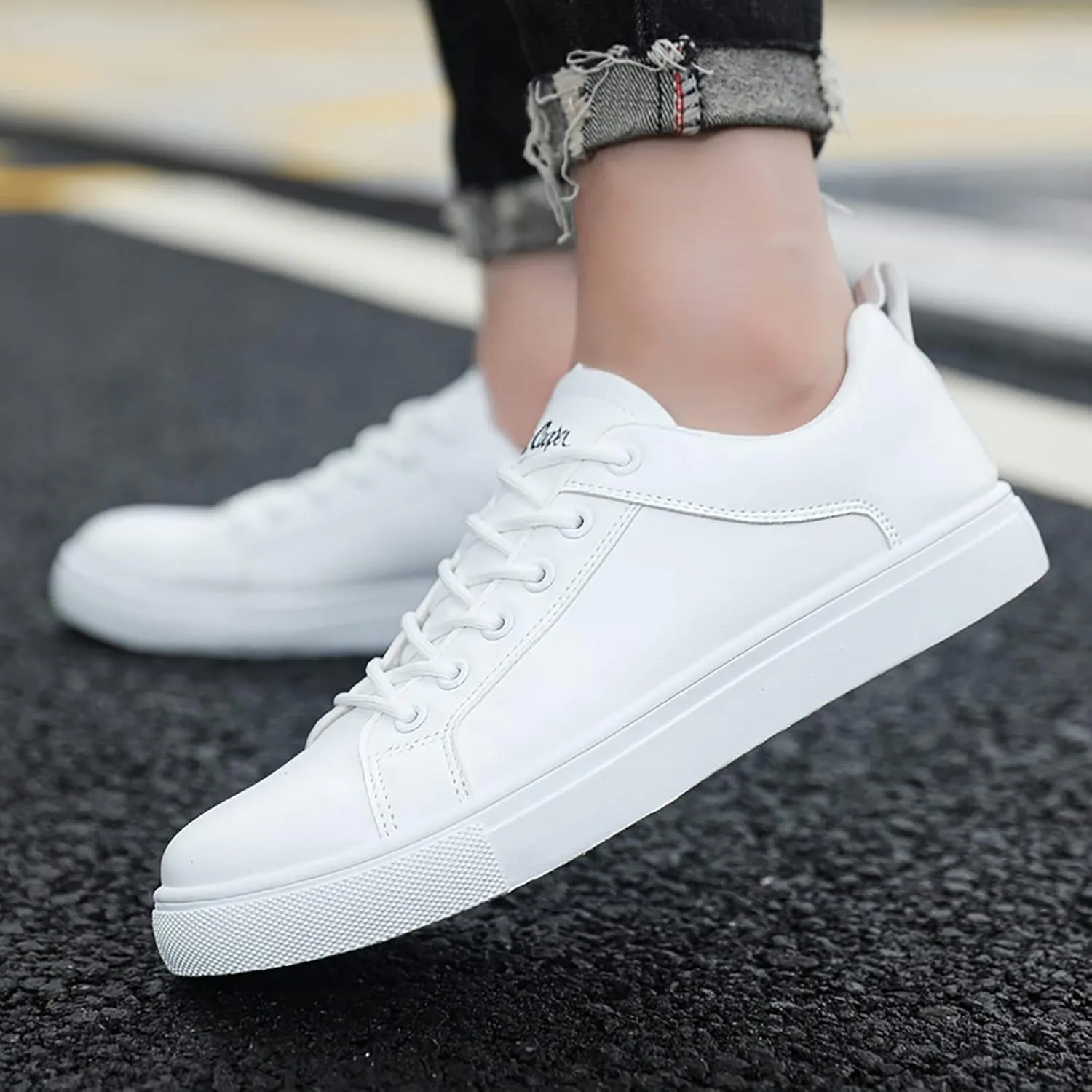 BORAMAX Men's White Casual High Top Fashion Canvas Sneakers