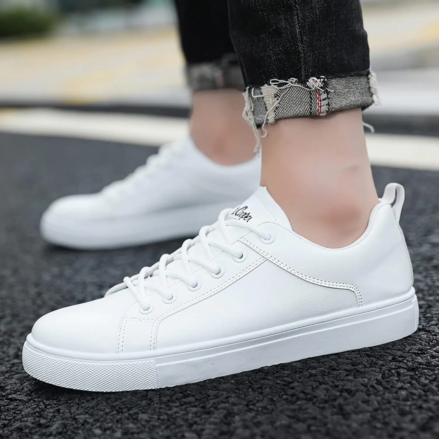 BORAMAX Men's White Casual High Top Fashion Canvas Sneakers
