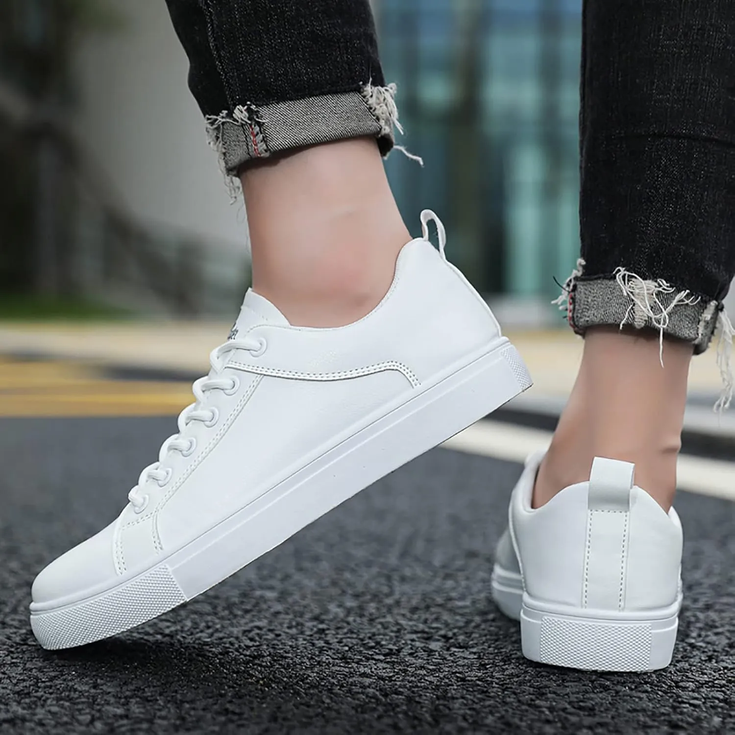 BORAMAX Men's White Casual High Top Fashion Canvas Sneakers