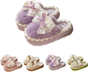 Bow Knot Plush Slippers Fashionable Home Rabbit Plush Warm Thick Soled Cotton Slippers