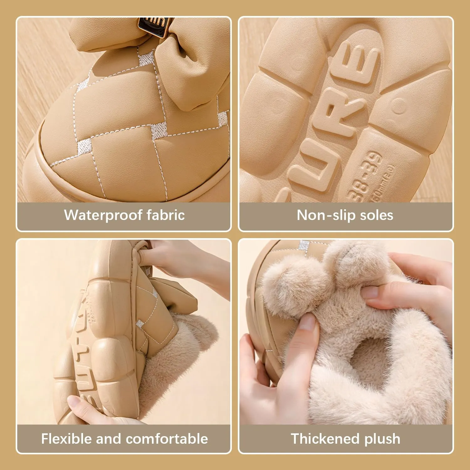 Bow Slippers, Women's Cute Bowknot Design Plush Lined Slipper Boots