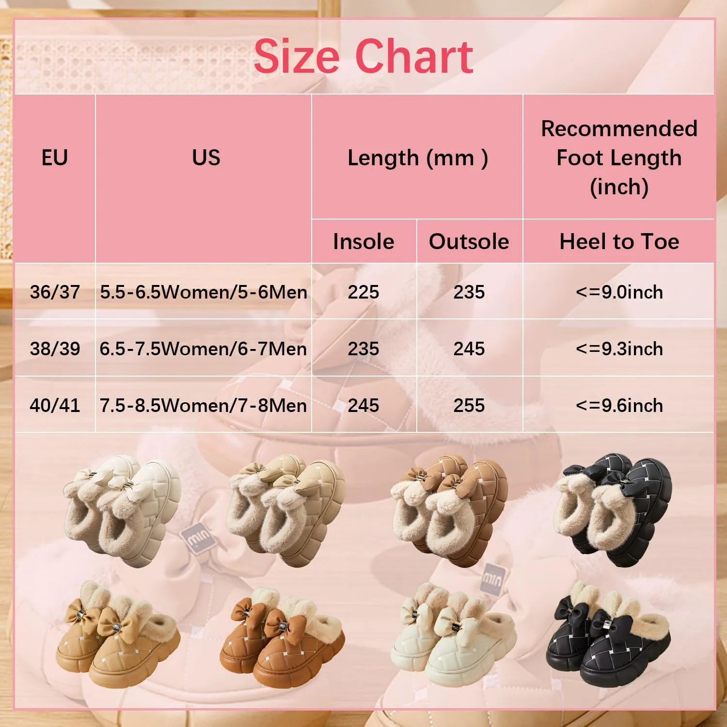 Bow Slippers, Women's Cute Bowknot Design Plush Lined Slipper Boots