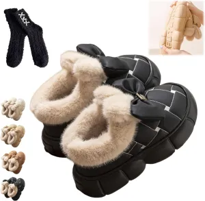 Bow Slippers, Women's Cute Bowknot Design Plush Lined Slipper Boots