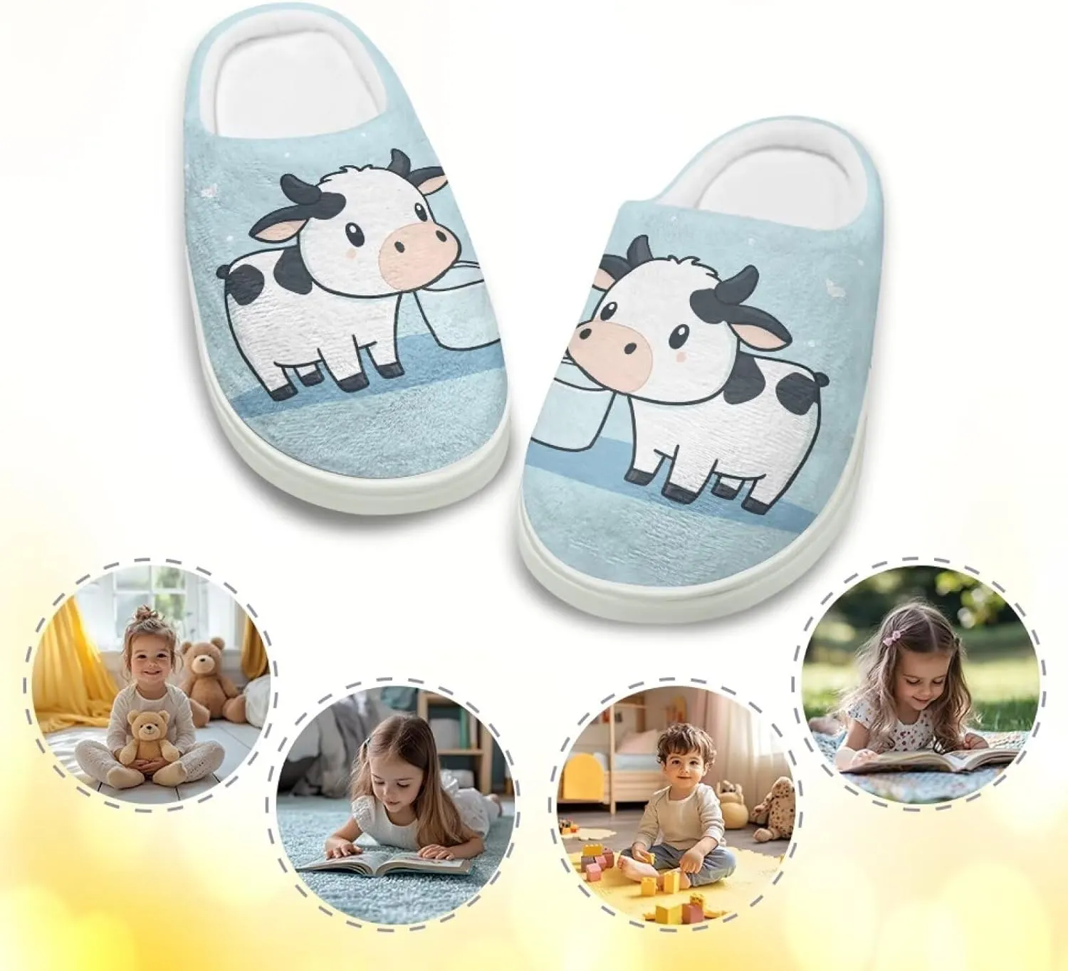 Boy Girls Cute Fluffy Plush Slipper Animal Print House Slippers Winter Non Slip Warm Indoor Soft Fuzzy Shoes US9-15