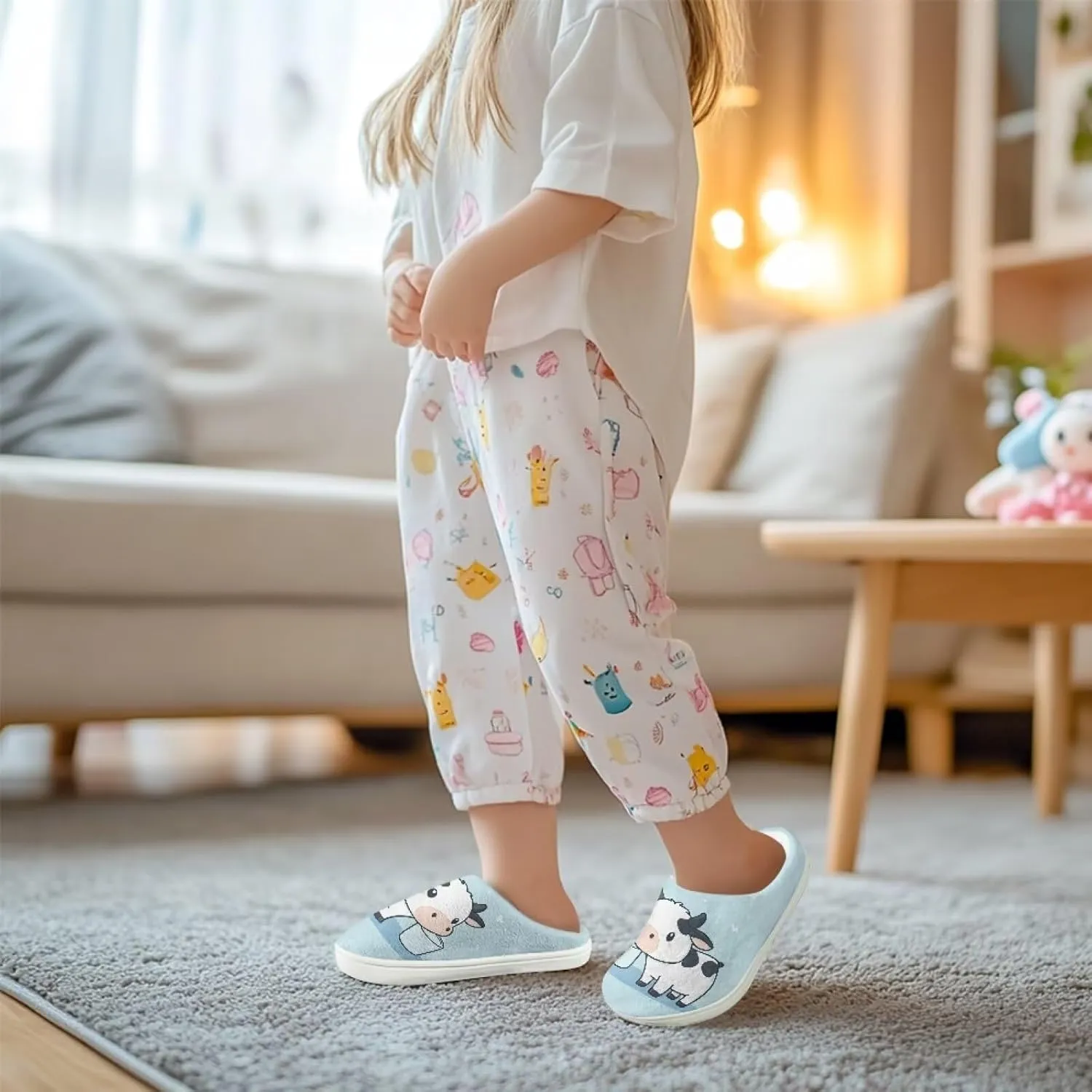 Boy Girls Cute Fluffy Plush Slipper Animal Print House Slippers Winter Non Slip Warm Indoor Soft Fuzzy Shoes US9-15