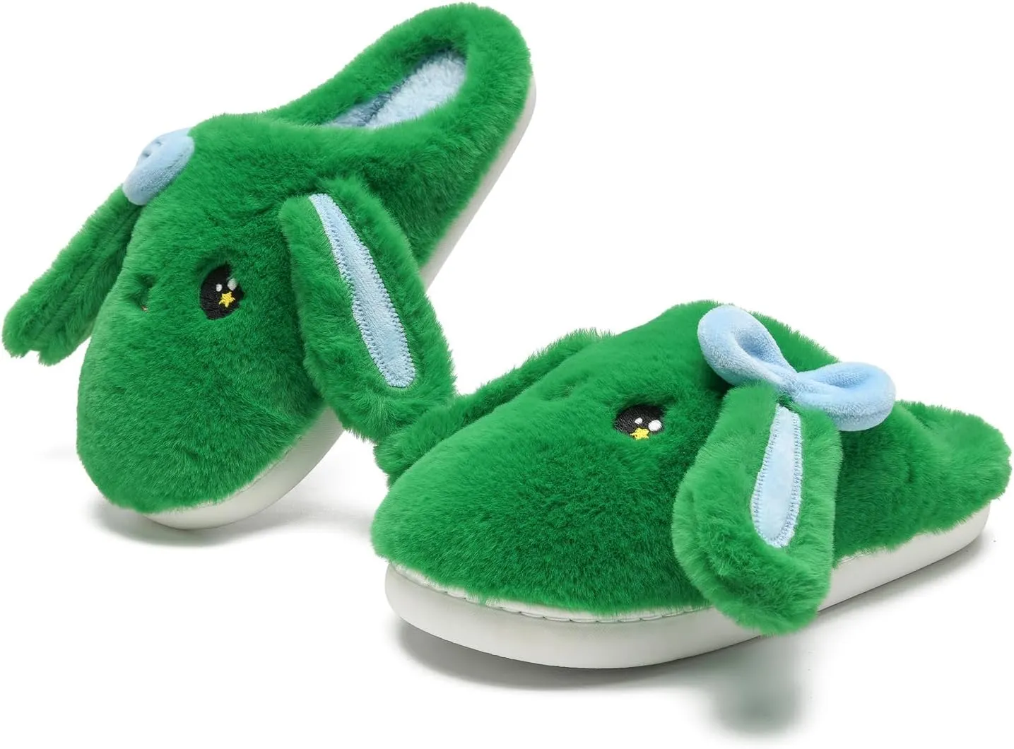 Bunny Animal Slippers for Women and Men, Cute Bow Fuzzy Fluffy Comfy Plush Cartoon Woman Preppy Funny Furry Rabbit Pillow Cloud Home Bedroom House Slipper for Womens Indoor and Outdoor