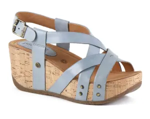 Bussola Natural Vitello Jeans Fabia Womens Adjustable Back Wedge Sandals FABIA