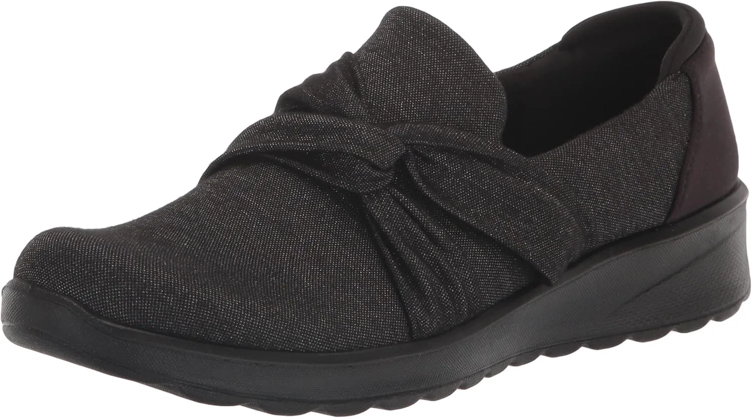 BZees Womens Glimmer Slip-ons Loafer, Black Shimmer, 6 Wide US