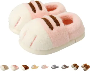 Cat Paw Slippers for Women, Warm Furry Winter House Shoes, Cute Funny 3D Cat Paw Winter Couple Cartoon Slipper