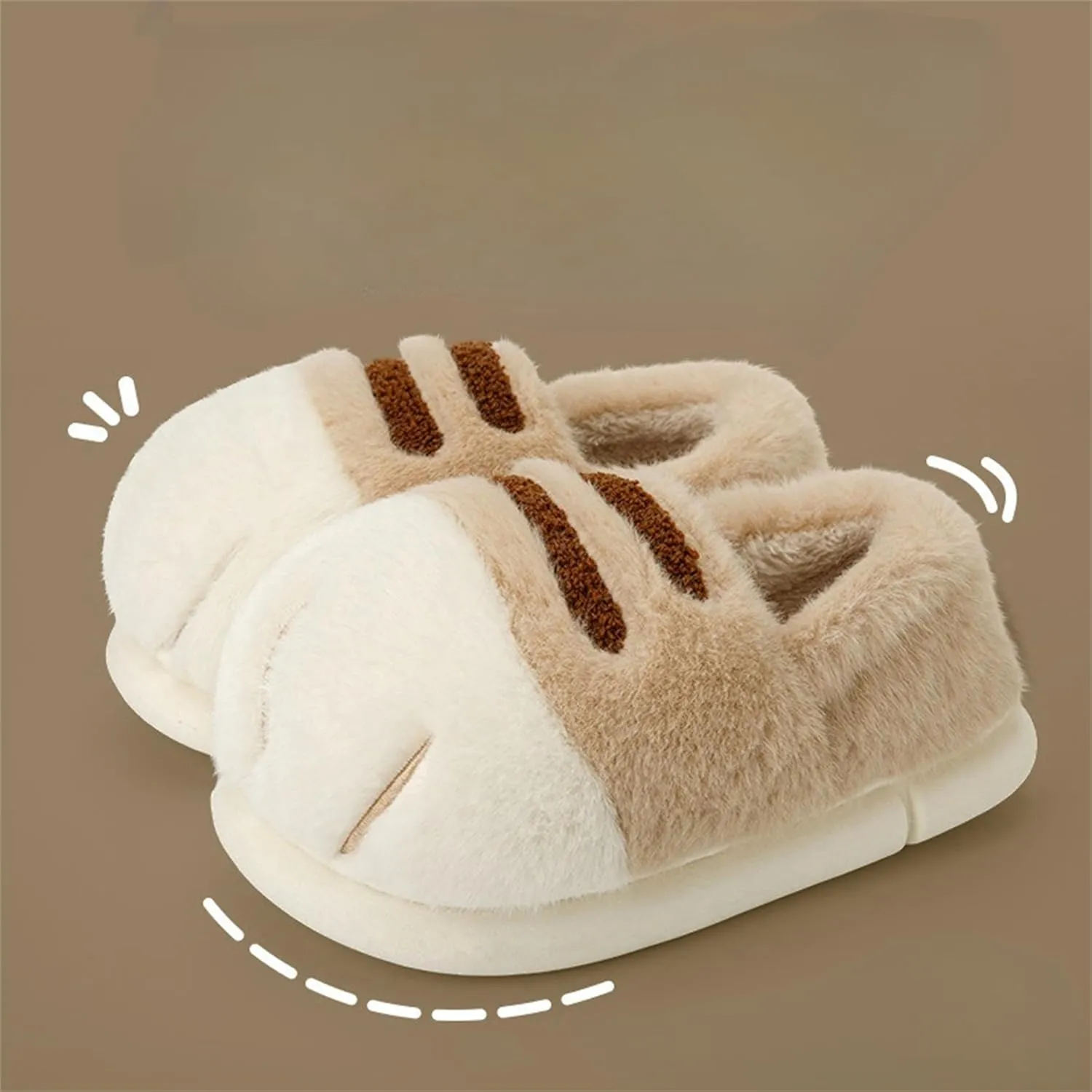 Cat Paw Slippers - Unisex Adults & Kids - Beige - Slip-On - Plush & Memory Sponge Interior - Anti-Slip EVA Sole - Washable - Home Slippers