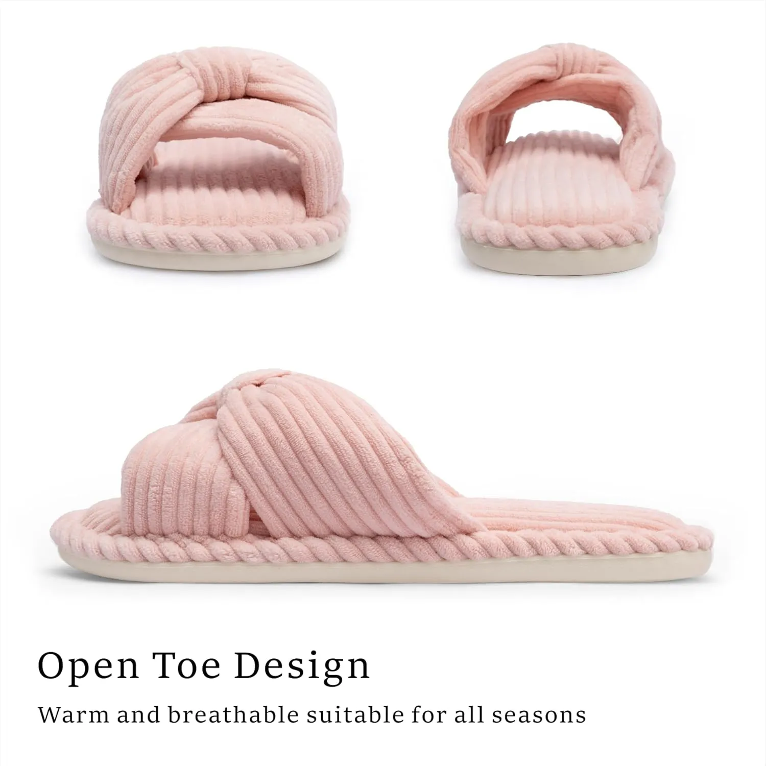 Chantomoo Slippers for Women Memory Foam House Womens Slipper Slides Home Bedroom Bathroom Spa Open Toe Corduroy Bow Slippers Cozy Comfortable