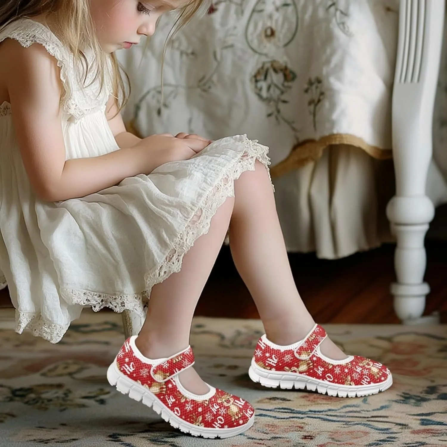 chaqlin Christmas Sneaker Mary Jane for Kids Slip On Casual Outdoor School Sports Shoes Lightweight Flat Walking Sneaker